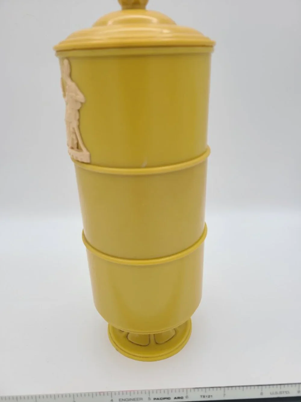 Vintage 3 Tier Yellow Powder Box Celluloid Wedgwood Jasperware Style Victorian